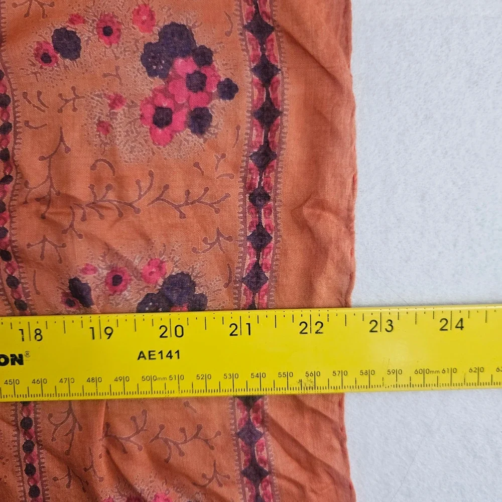 Vintage Floral Paisley Square Scarf Terracotta Orange Pink Purple Made in India‎